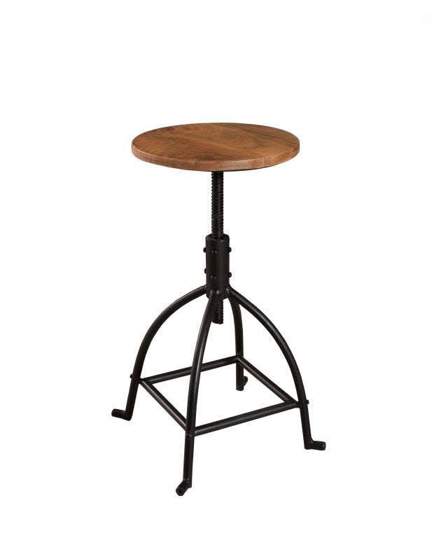 Tabouret de bar reglable en metal et bois style industriel