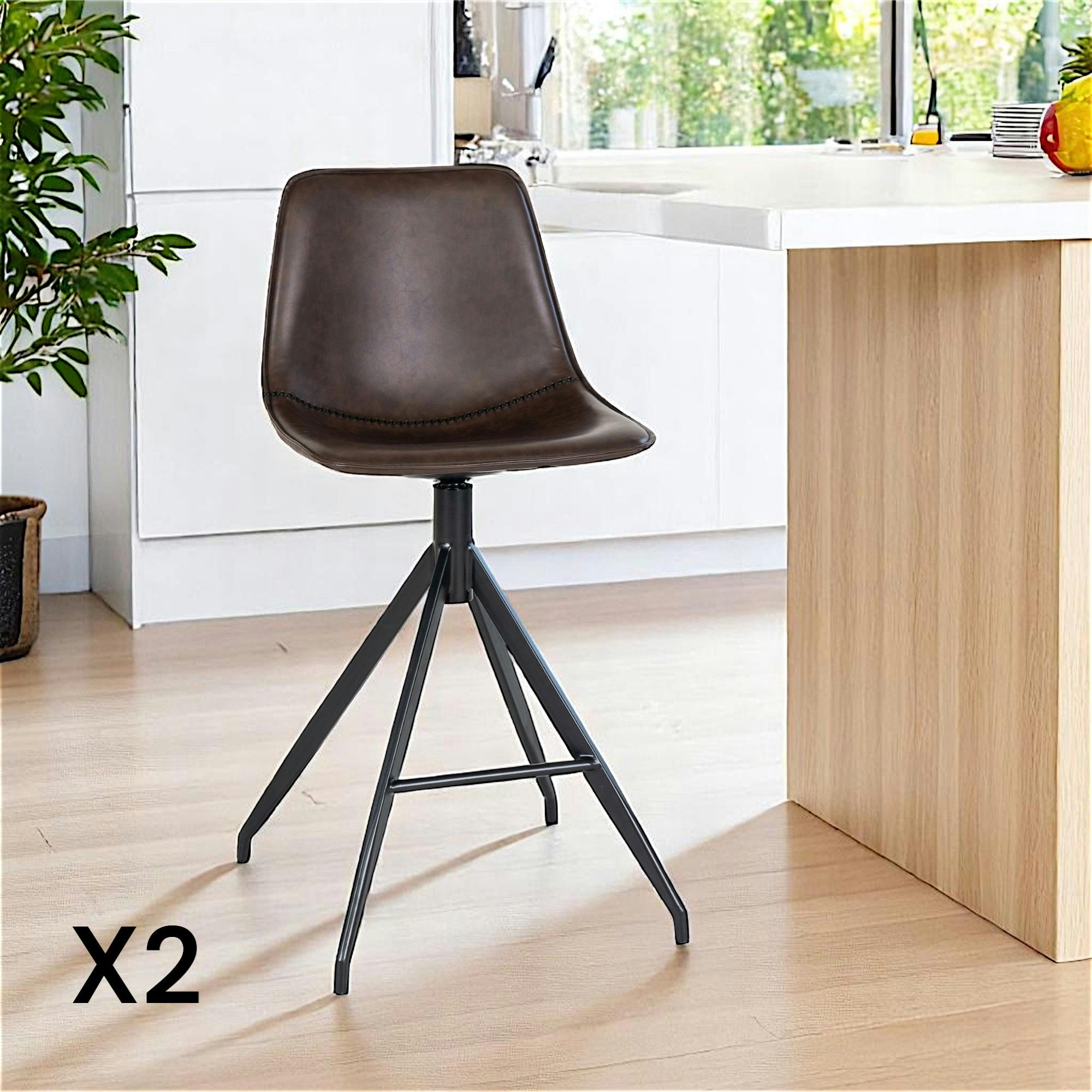 Tabouret de bar marron avec couture (lot de 2) AMSTERDAM