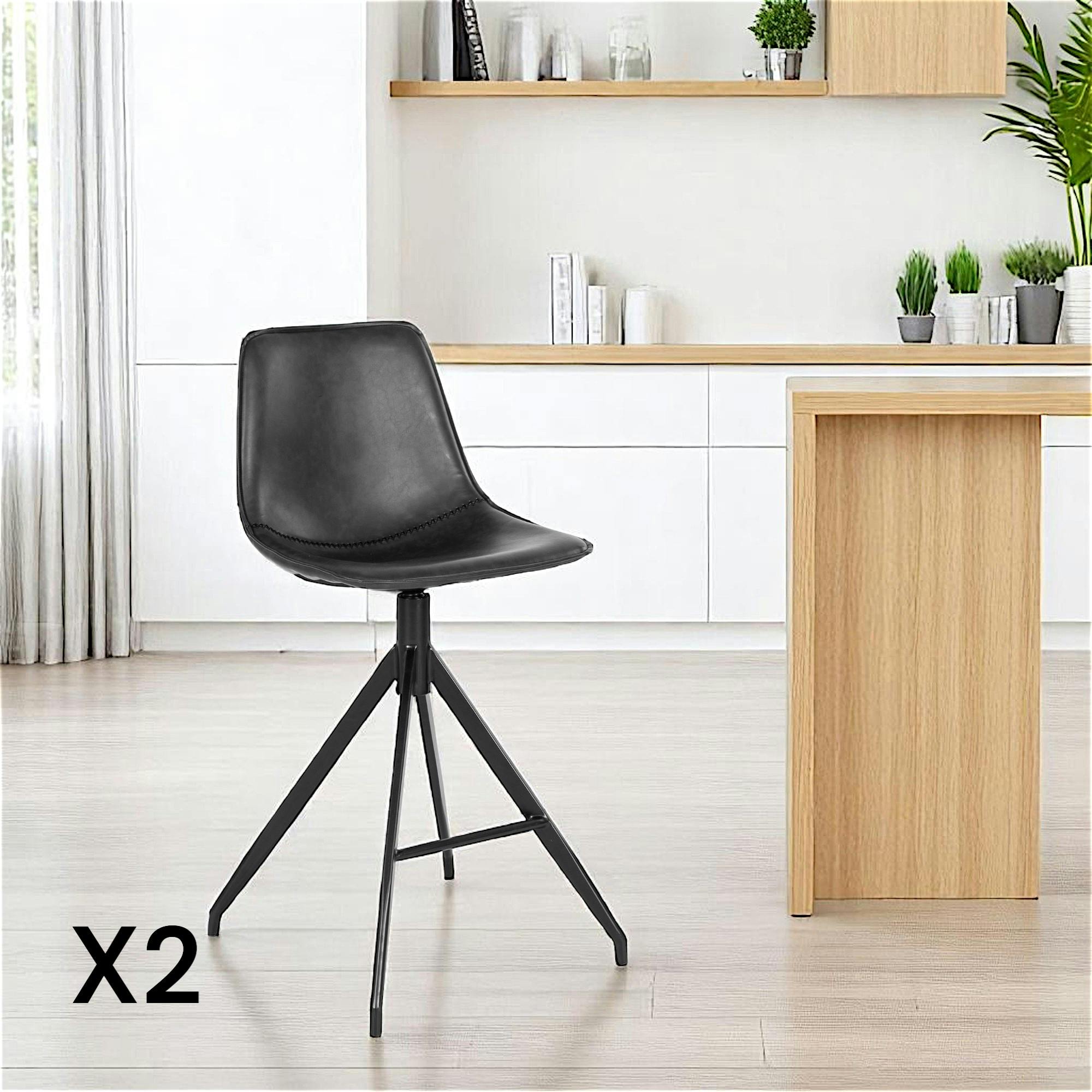 Tabouret de bar noir avec couture (lot de 2) AMSTERDAM