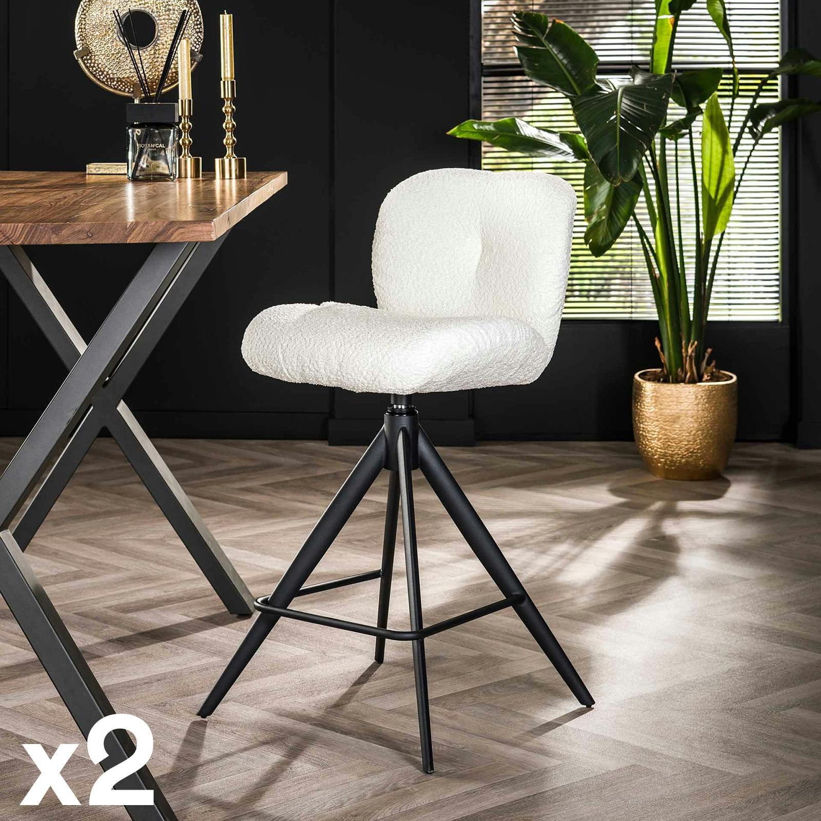 Tabouret de bar pivotant en bouclette blanche (lot de 2) GALWAY