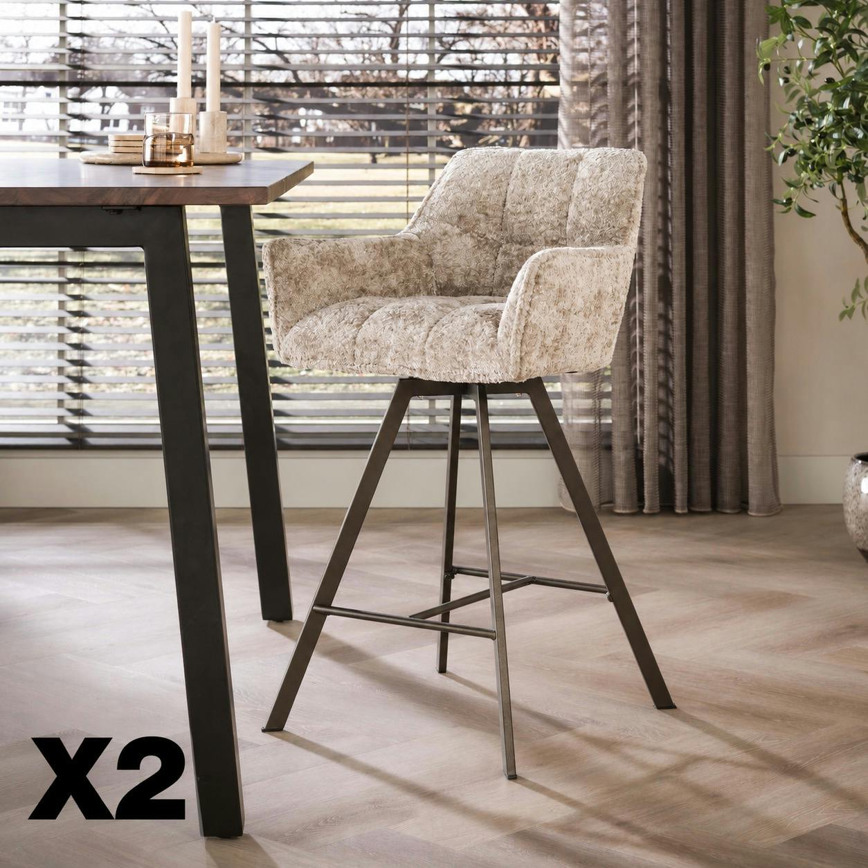 Tabouret de bar pivotant en bouclette sable (x2) MELBOURNE