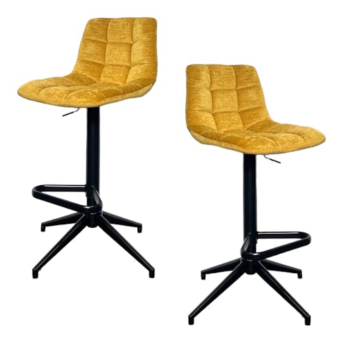 Tabouret de bar pivotant motif damier, velours moutarde (lot de 2) PALERME