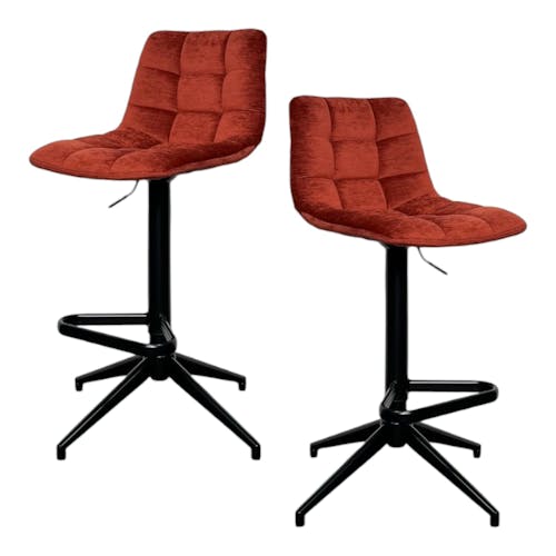 Tabouret de bar pivotant motif damier, velours rouge (lot de 2) PALERME