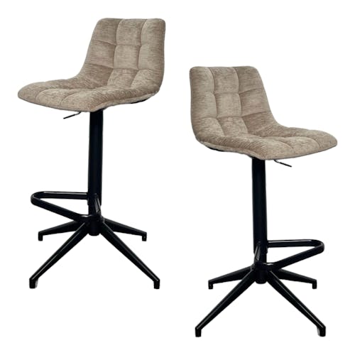 Tabouret de bar pivotant motif damier, velours taupe (lot de 2) PALERME