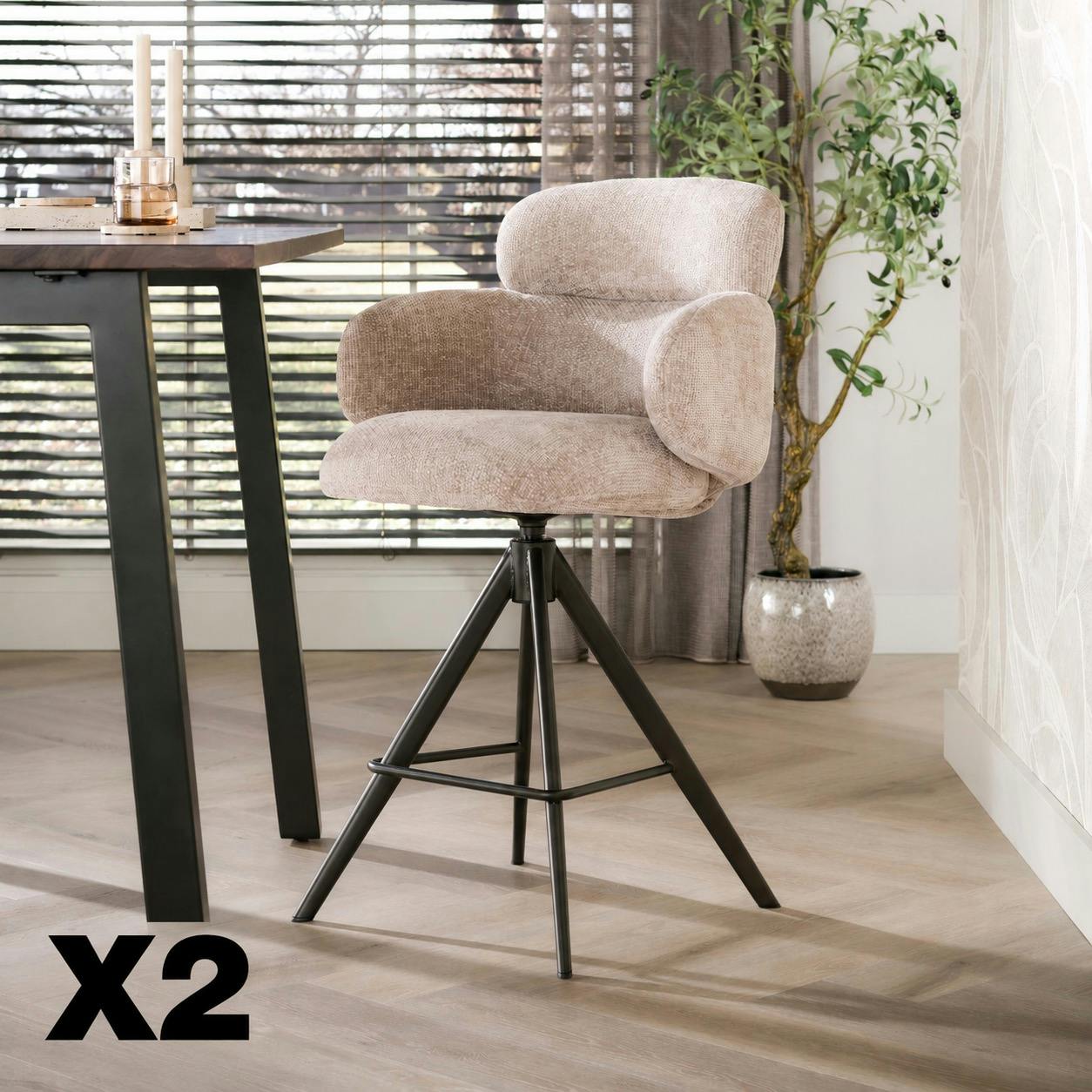 Tabouret de bar pivotant sable à design arrondi (x2) CREEK