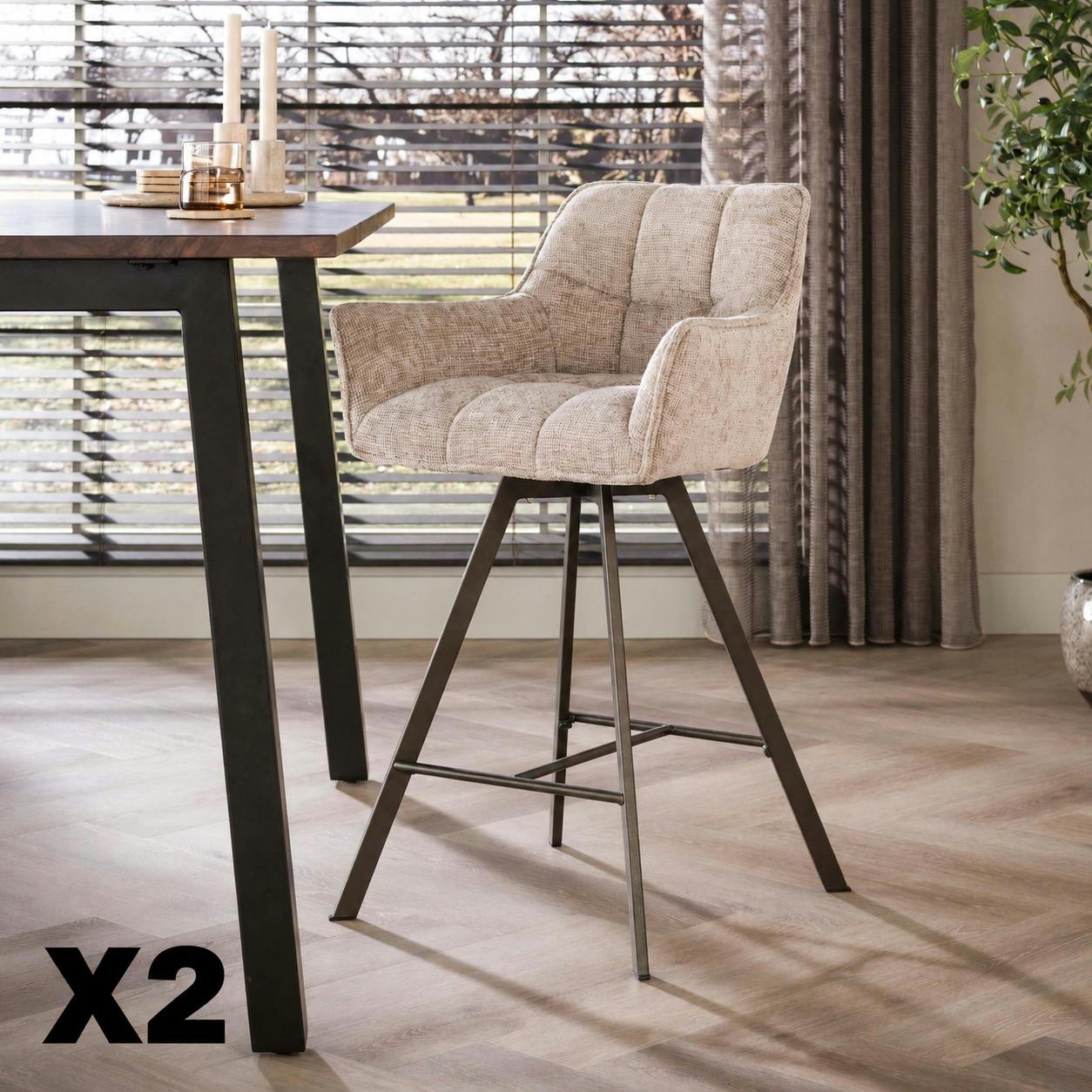 Tabouret de bar pivotant sable pieds bruns (x2) MELBOURNE
