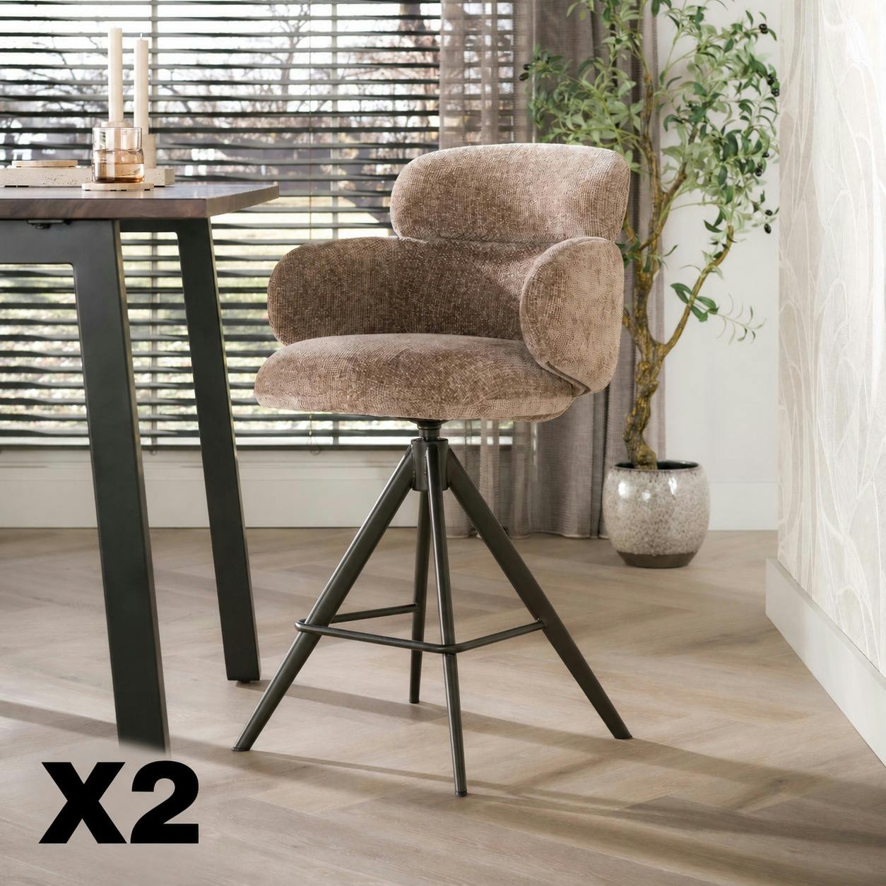 Tabouret de bar pivotant taupe à design arrondi (x2) CREEK