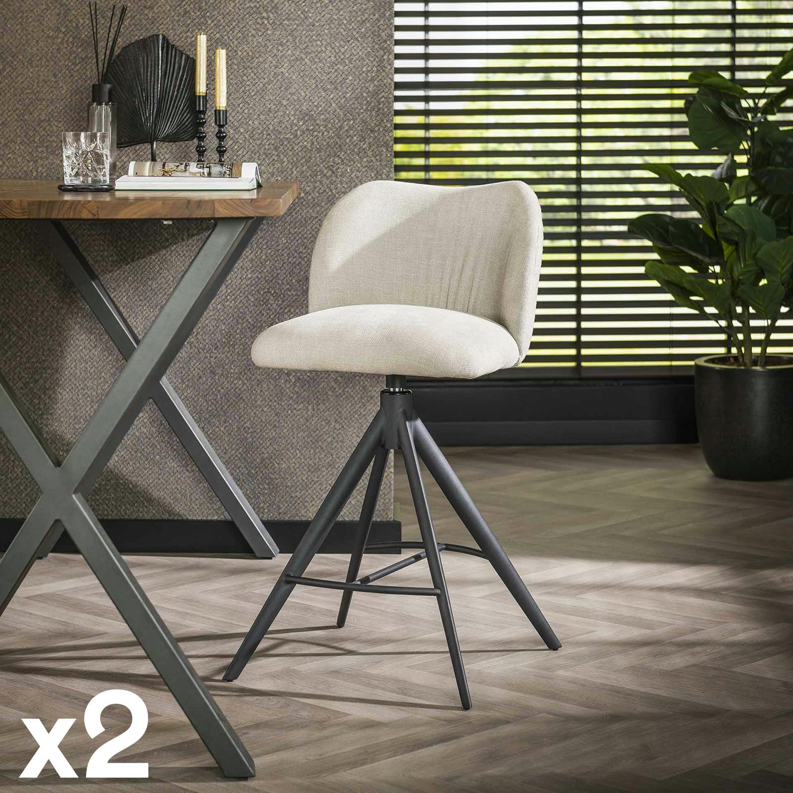 Tabouret de bar pivotant tissu gris clair plissé (lot de 2) JAVA