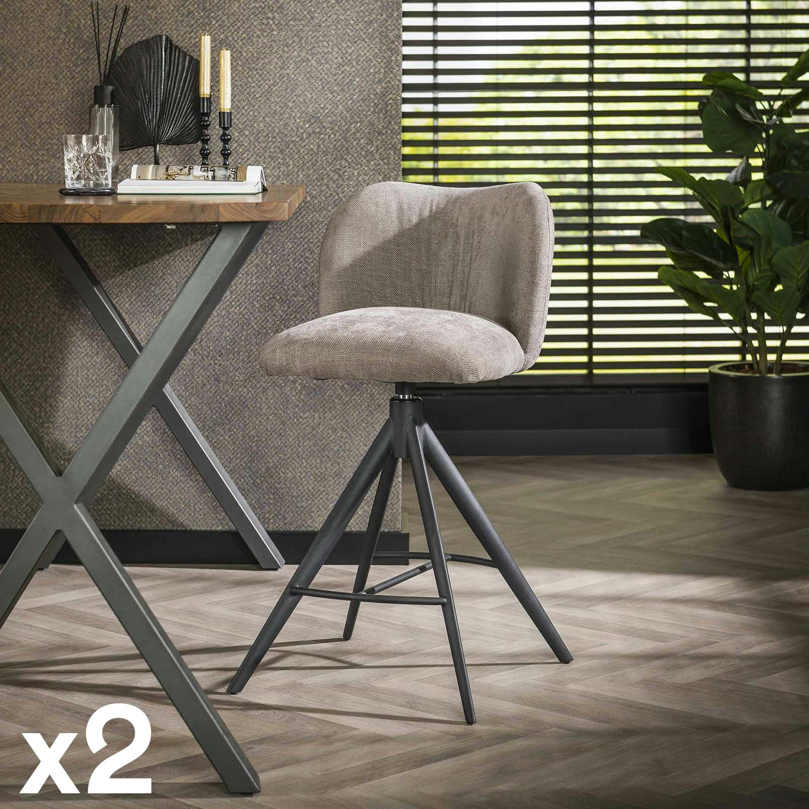 Tabouret de bar pivotant tissu gris plissé (lot de 2) JAVA