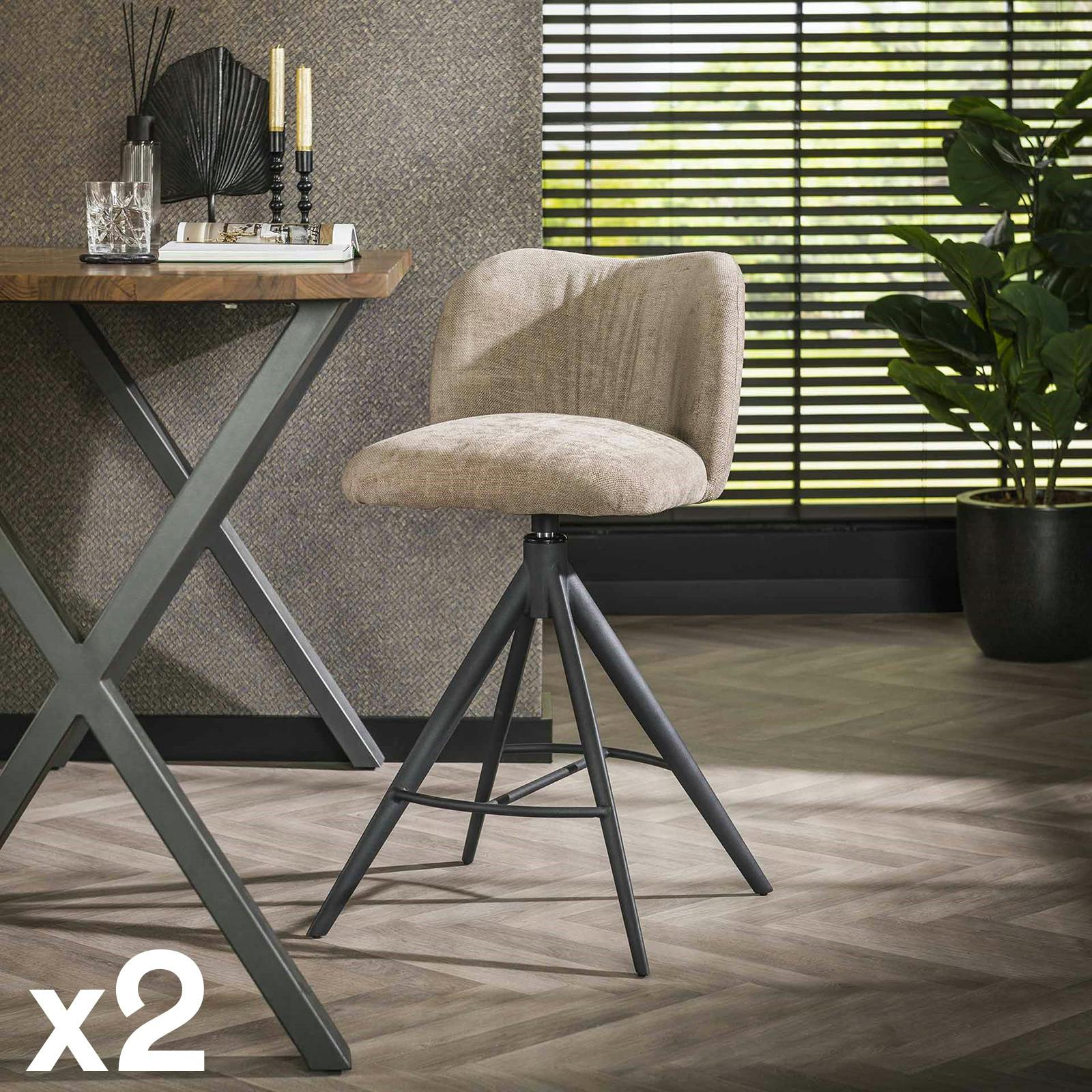 Tabouret de bar pivotant tissu sable plissé (lot de 2) JAVA