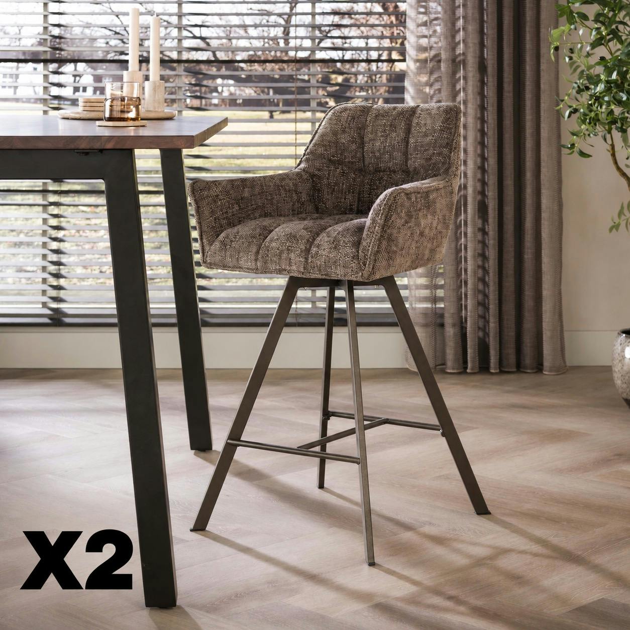 Tabouret de bar pivotant tissu taupe (lot de 2) MELBOURNE