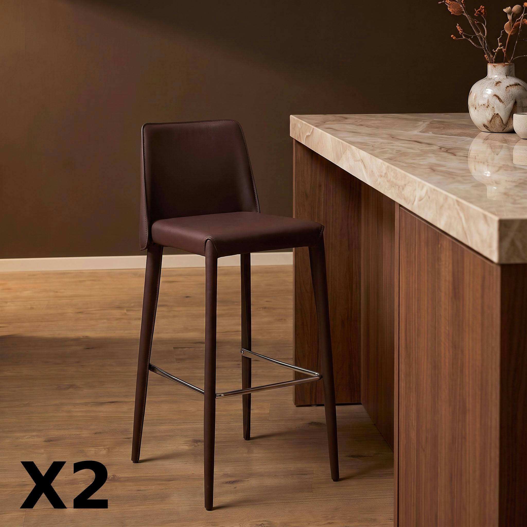 Tabouret de bar prune en simili avec repose-pieds (x2) CORTINA