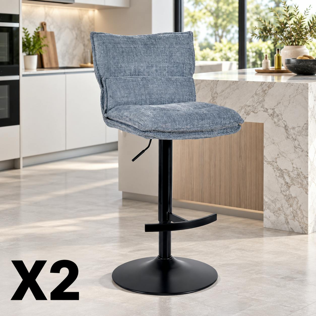 Tabouret de bar réglable en tissu gris bleu (lot de 2) IENA