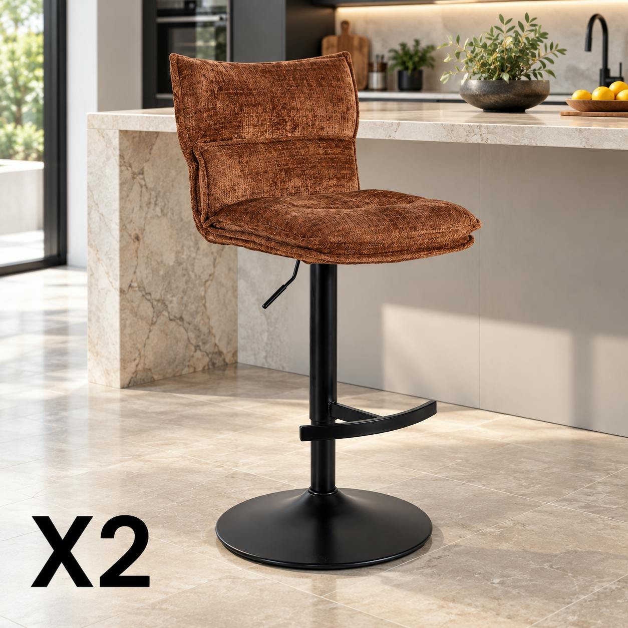 Tabouret de bar réglable en tissu terracotta (lot de 2) IENA