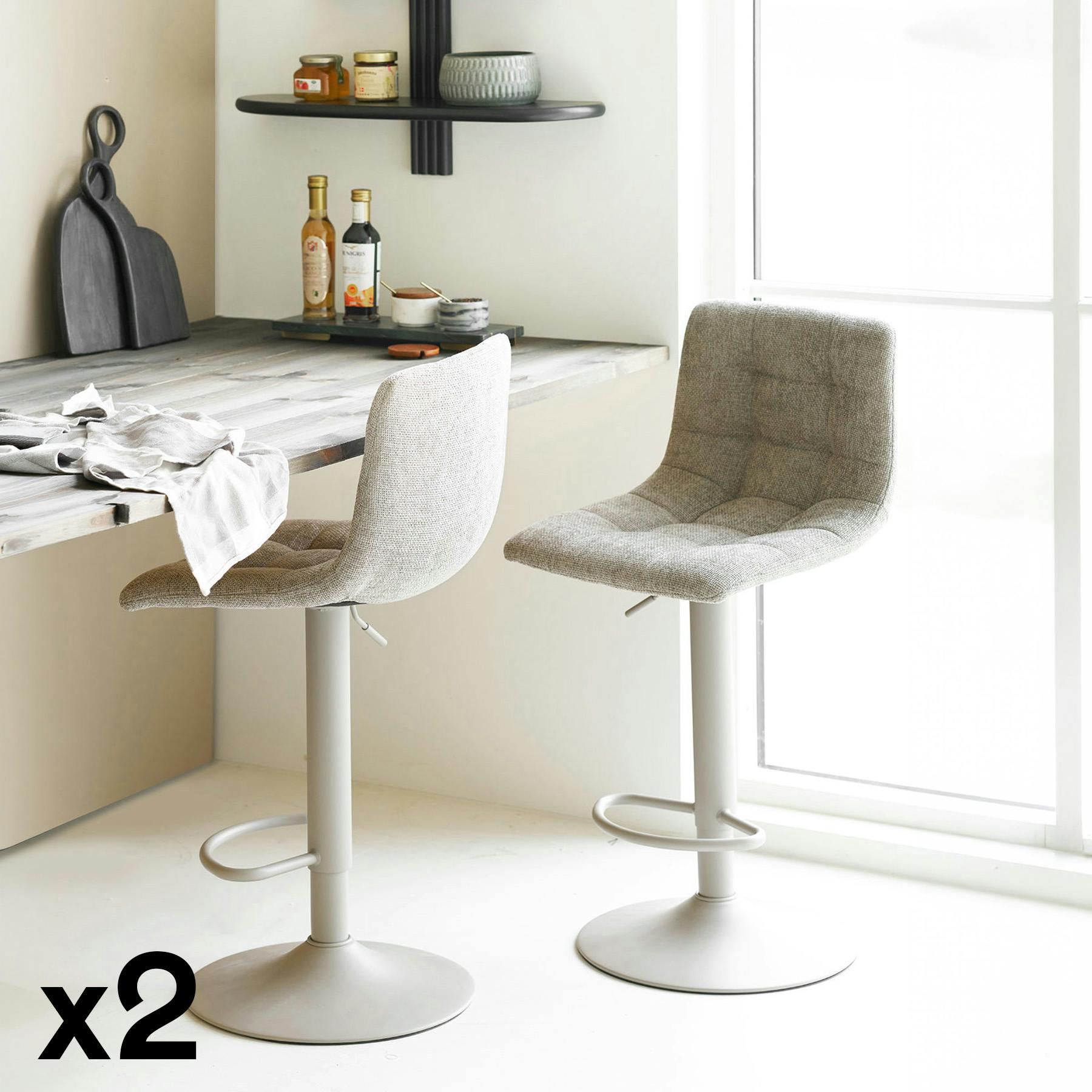 Tabouret de bar réglable en velours gris clair (lot de 2) SAVONE