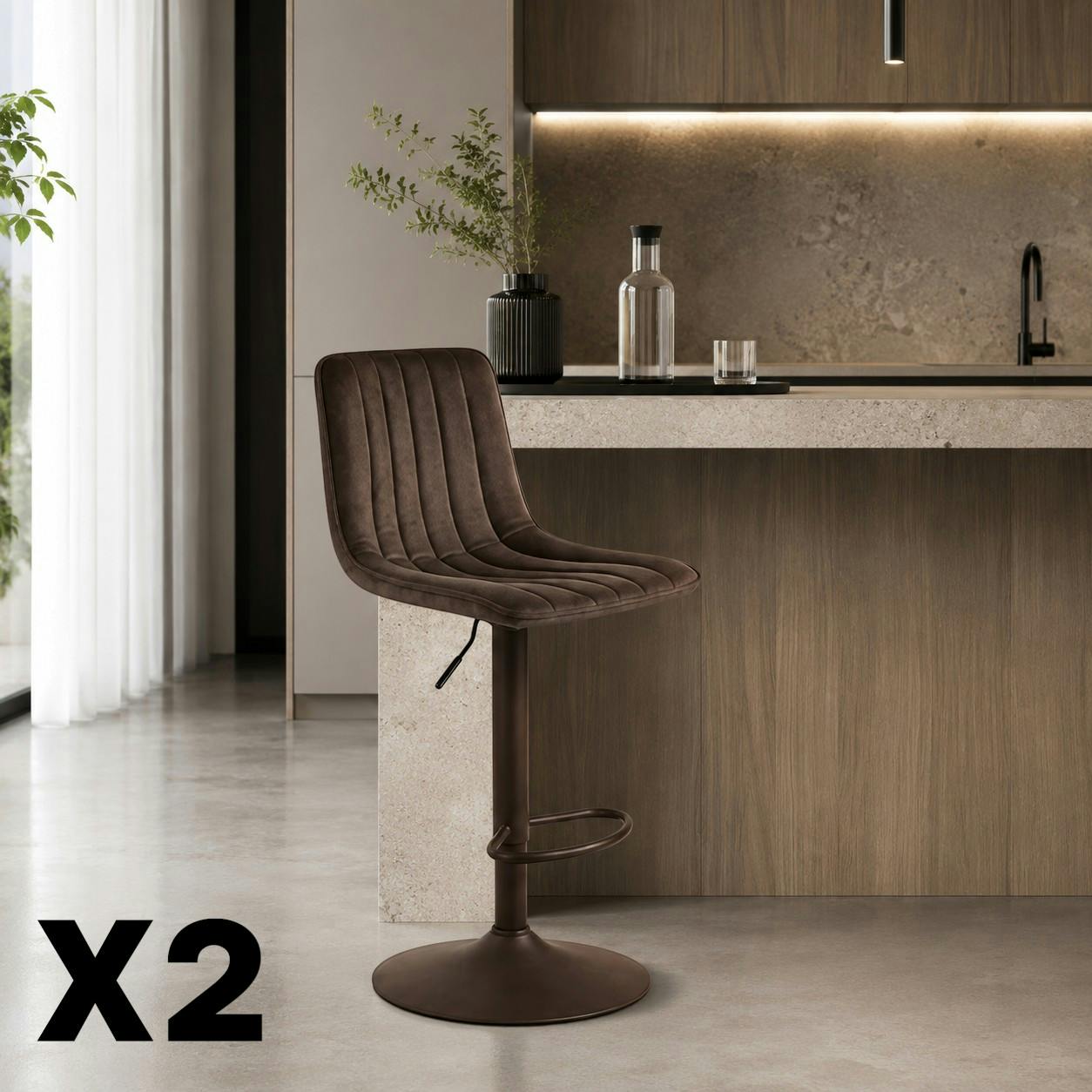 Tabouret de bar réglable marron coutures verticales (x2) LORA