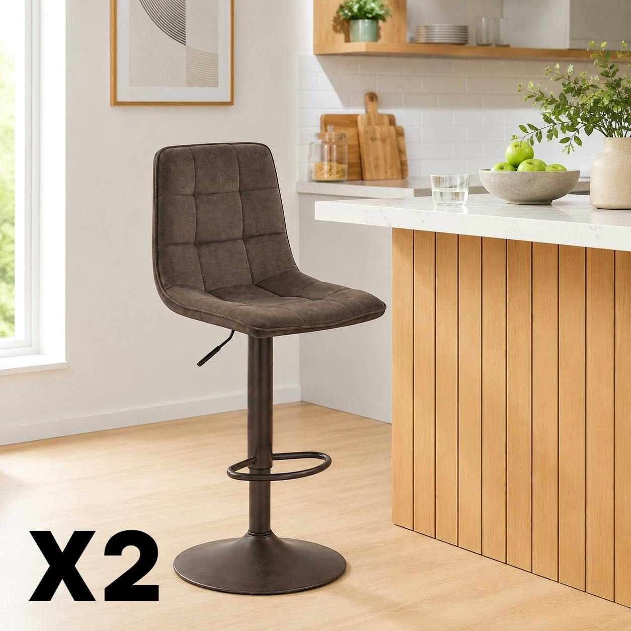 Tabouret de bar réglable marron pied bronze (lot de 2) LORA