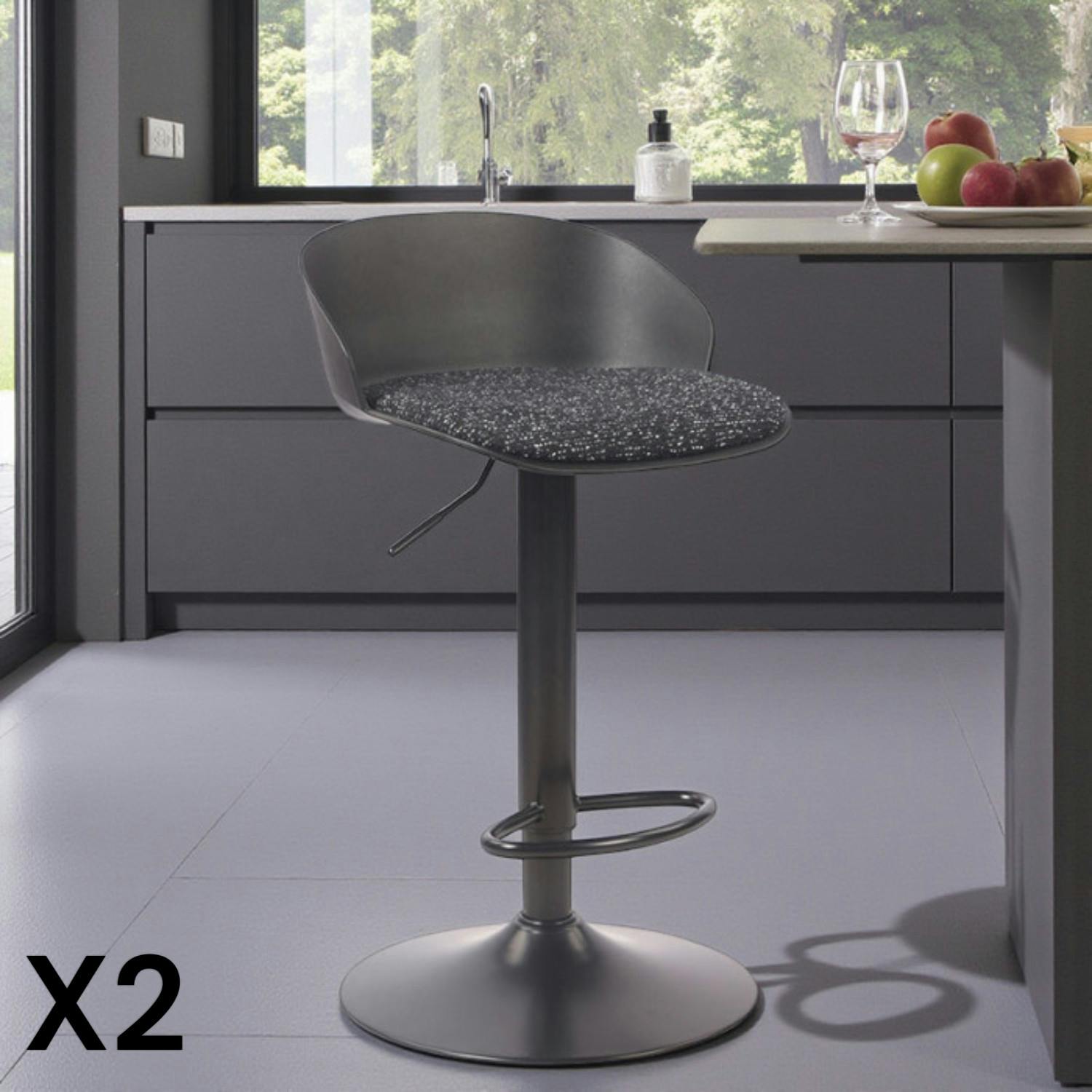 Tabouret de bar réglable métal et tissu noir (lot de 2) LEEDS