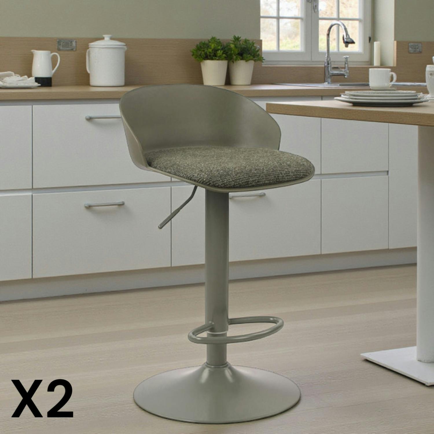 Tabouret de bar réglable métal et tissu vert (lot de 2) LEEDS
