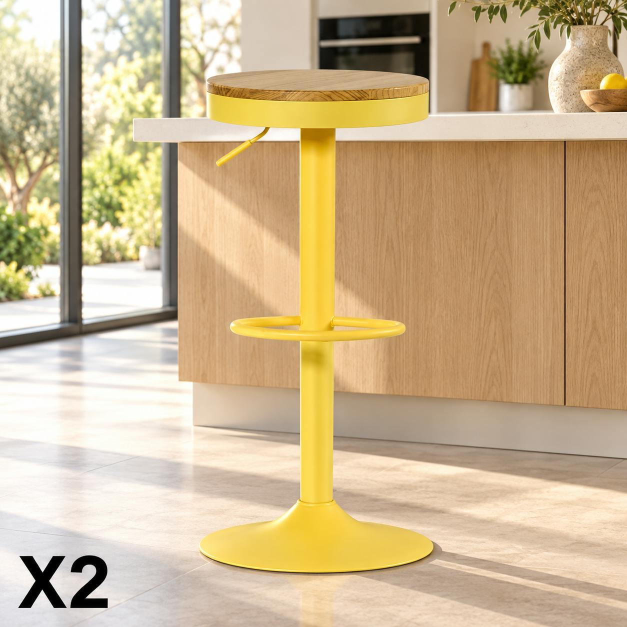 Tabouret de bar réglable métal jaune (lot de 2) LEEDS