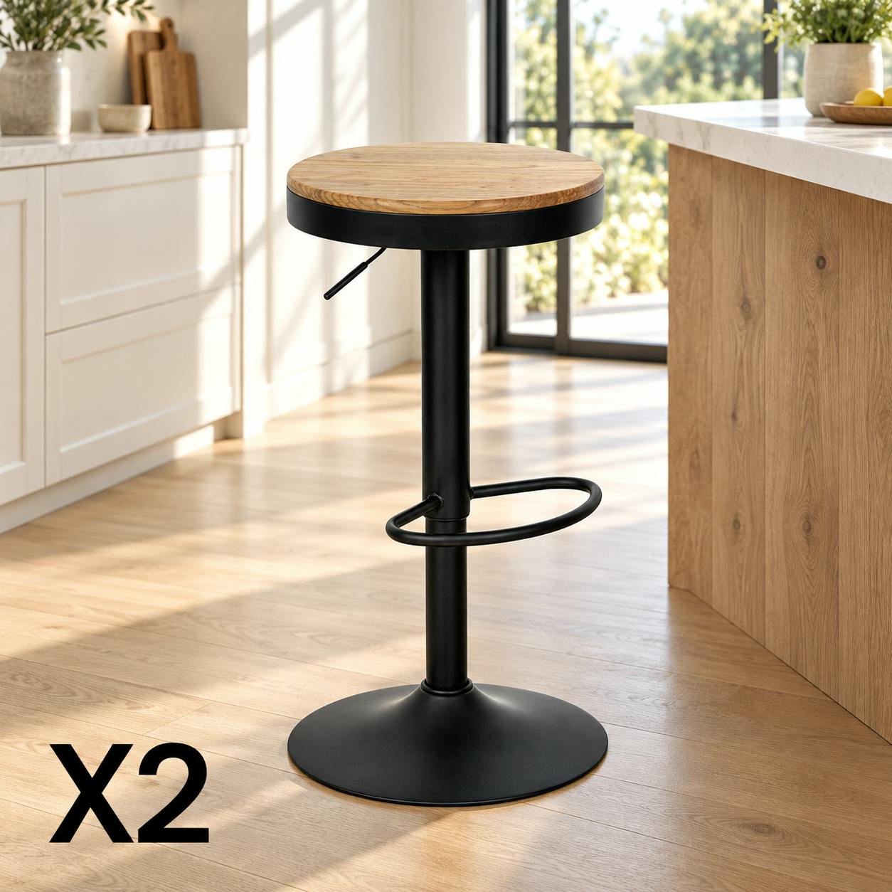 Tabouret de bar réglable métal noir (lot de 2) LEEDS