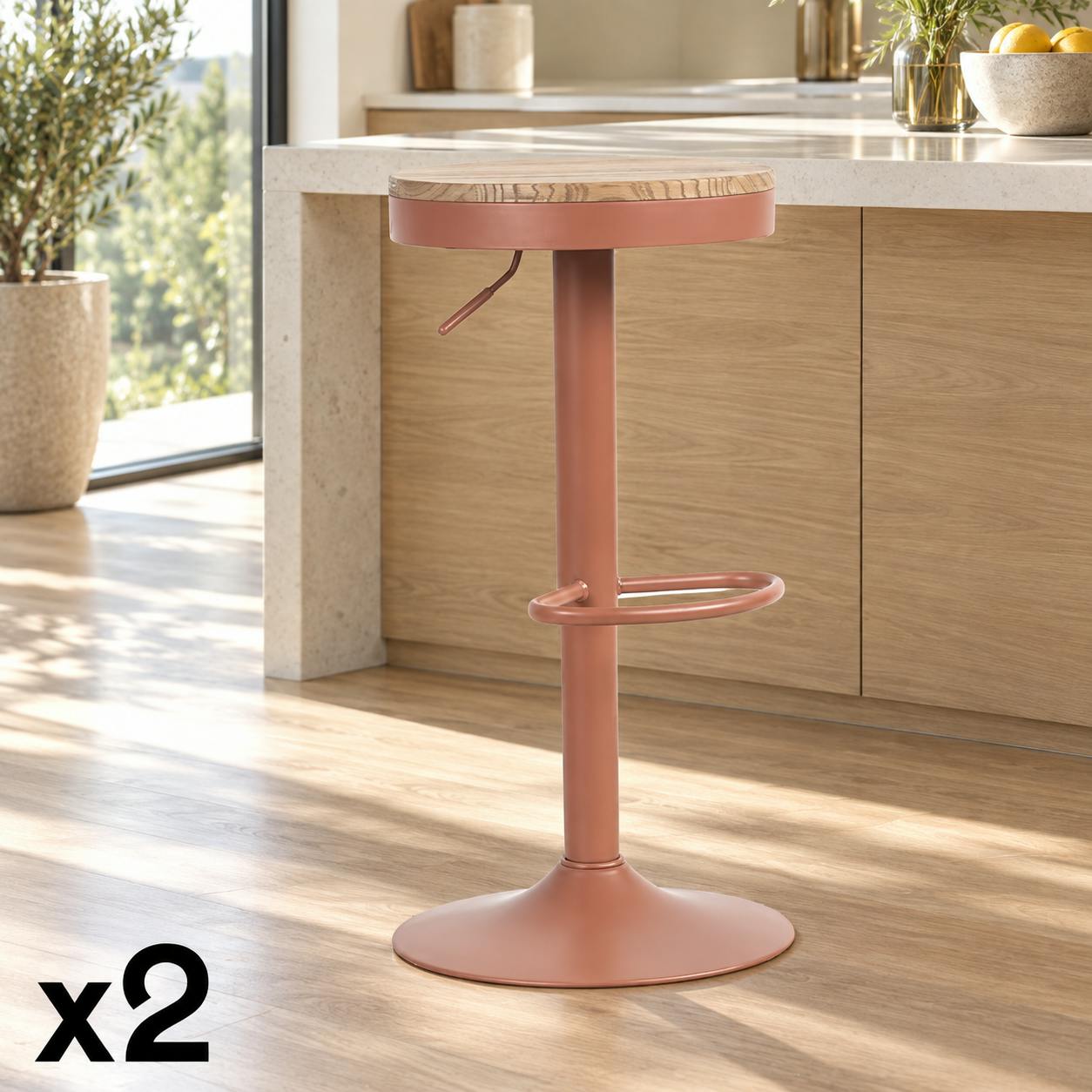 Tabouret de bar réglable métal terracotta (lot de 2) LEEDS