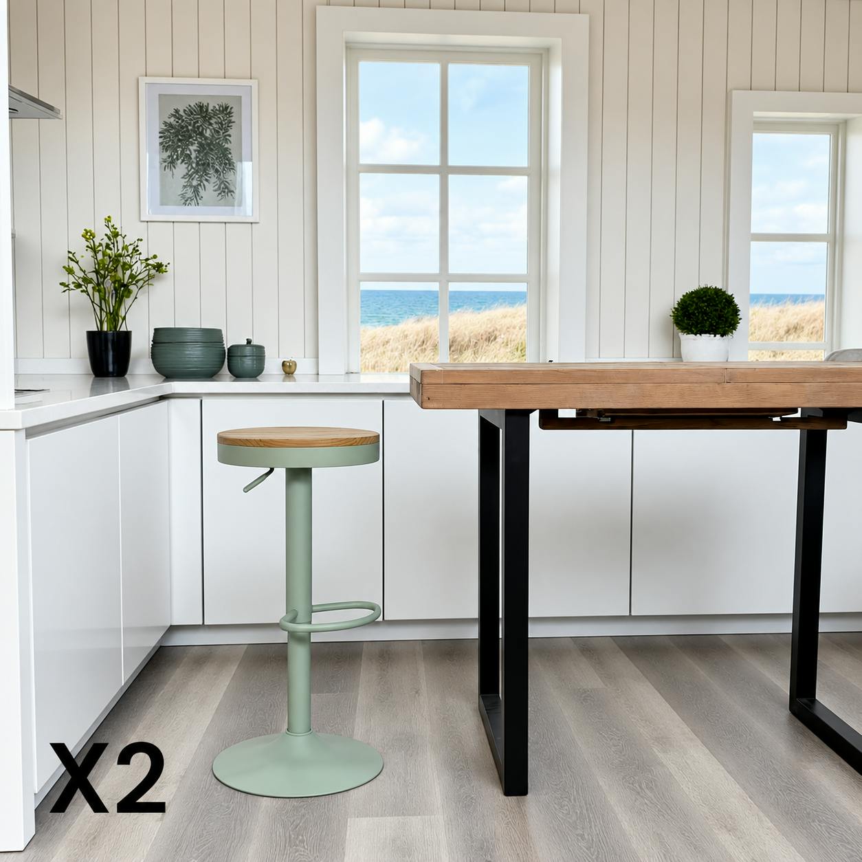 Tabouret de bar réglable métal vert (lot de 2) LEEDS