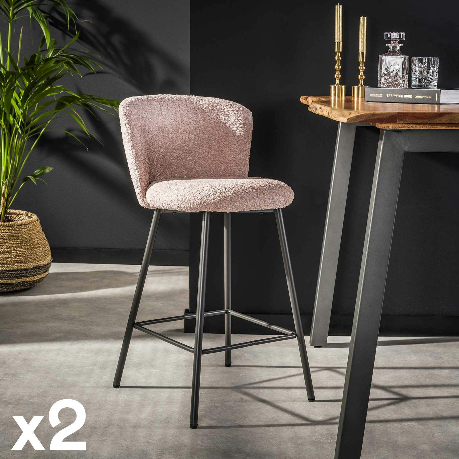 Tabouret de bar rose en tissu bouclette (lot de 2) GALWAY