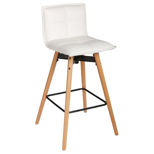 Chaise haute de bar en tissu blanc pieds bois style scandinave