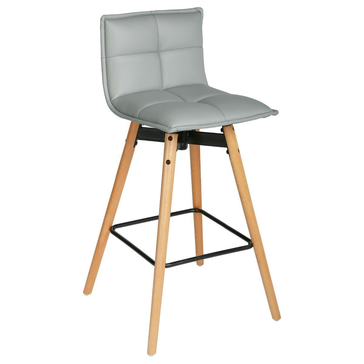 Chaise haute de bar en tissu gris pieds bois style scandinave