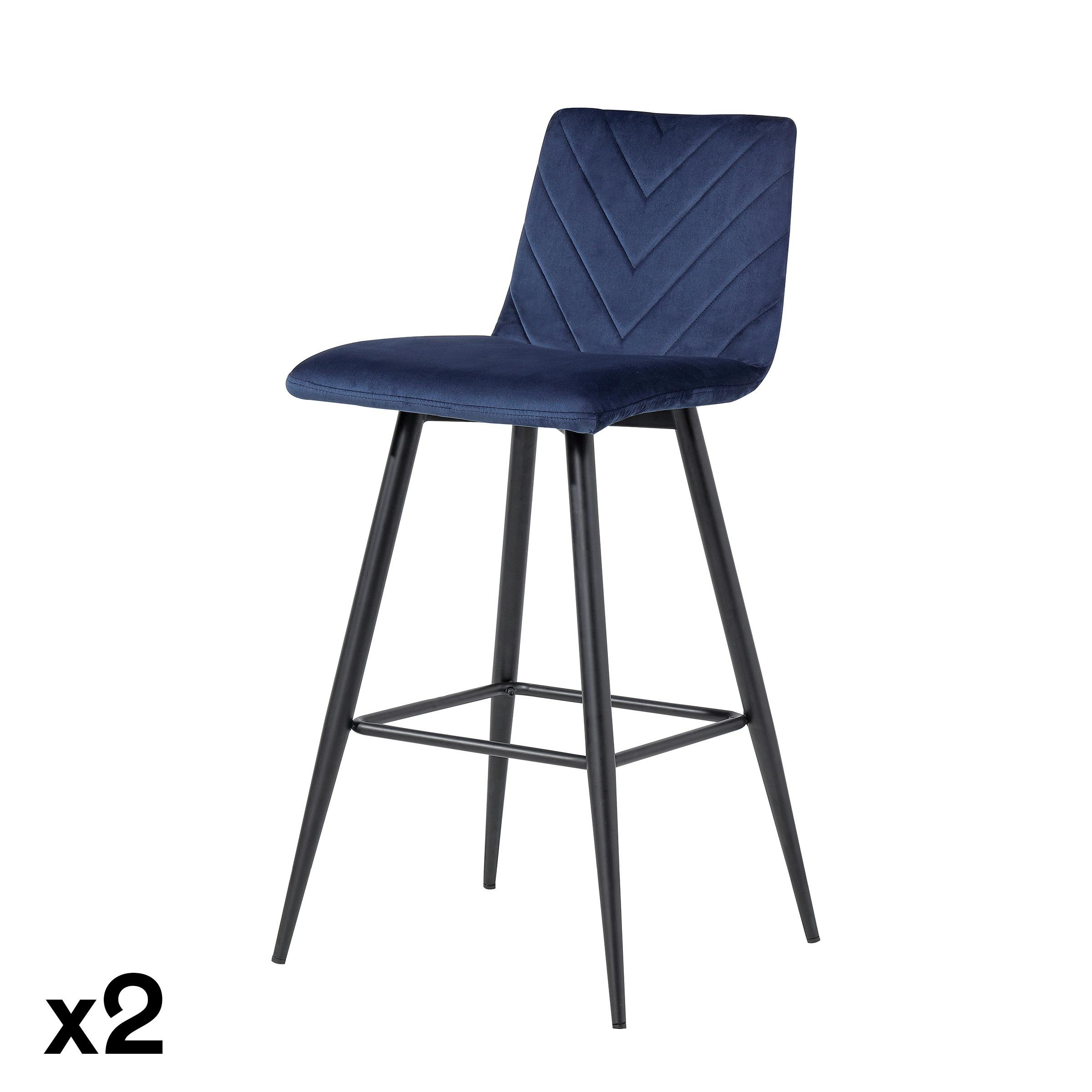 Tabouret de bar velours bleu (lot de 2) PIANA