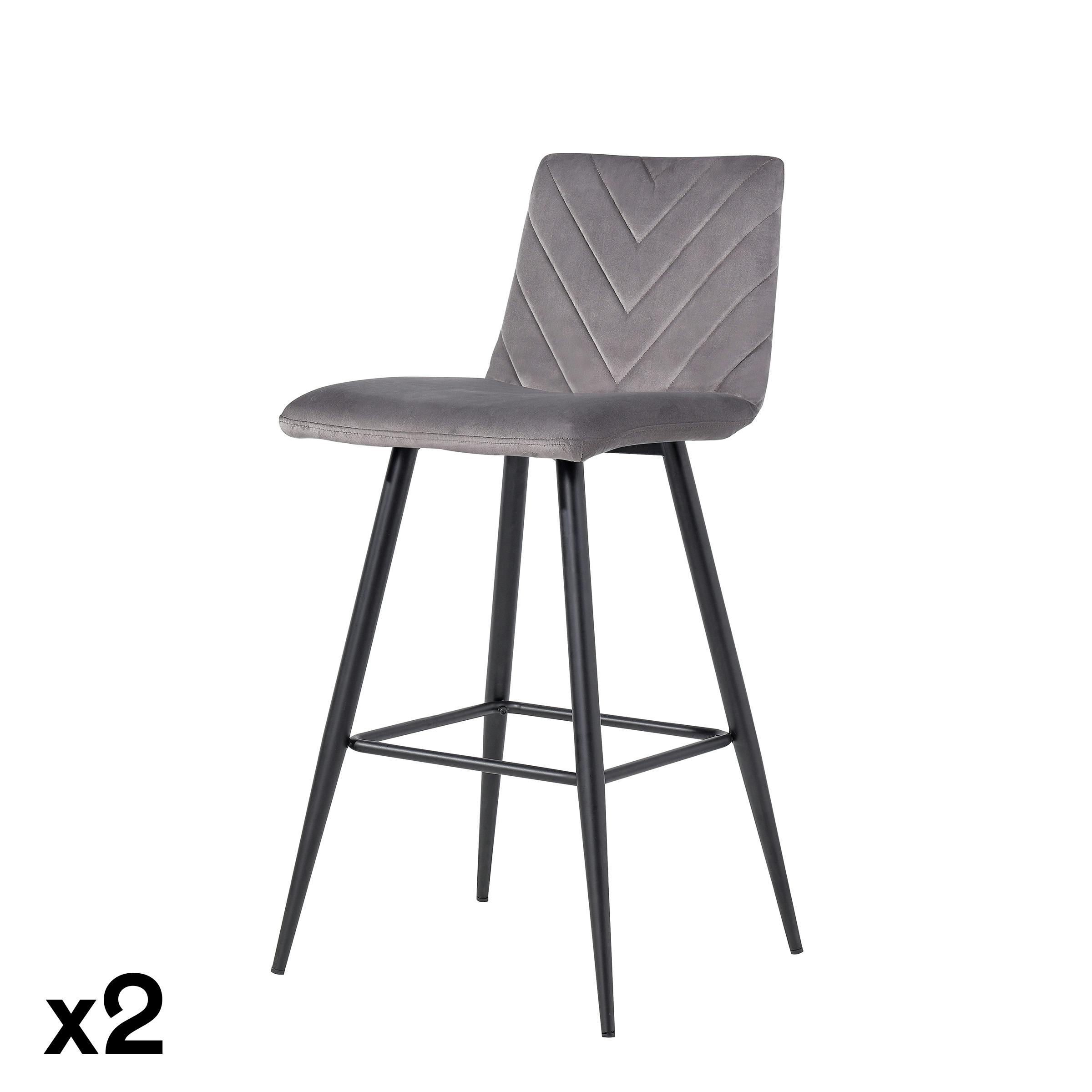 Tabouret de bar velours gris (lot de 2) PIANA