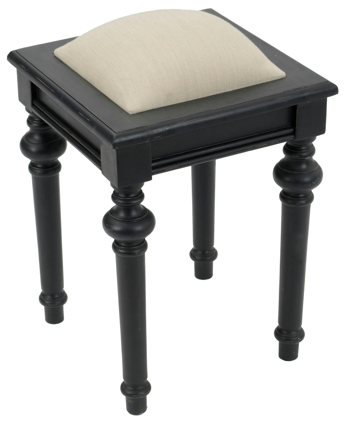 Tabouret de coiffeuse baroque en bois noir et tissu beige NEW LEGENDE L34xP34xH45 AMADEUS