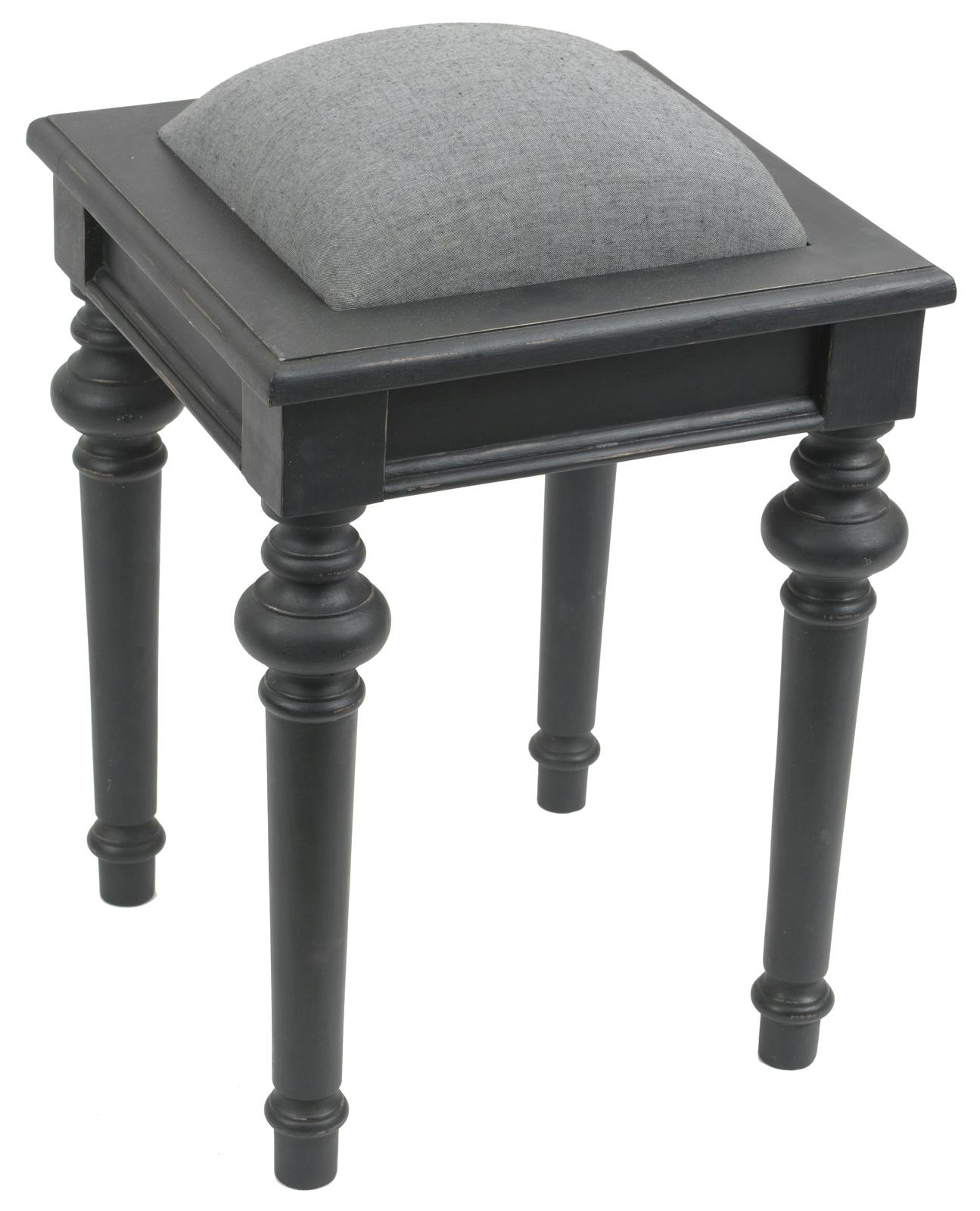Tabouret de coiffeuse baroque en bois noir et tissu gris NEW LEGENDE L34xP34xH45 AMADEUS