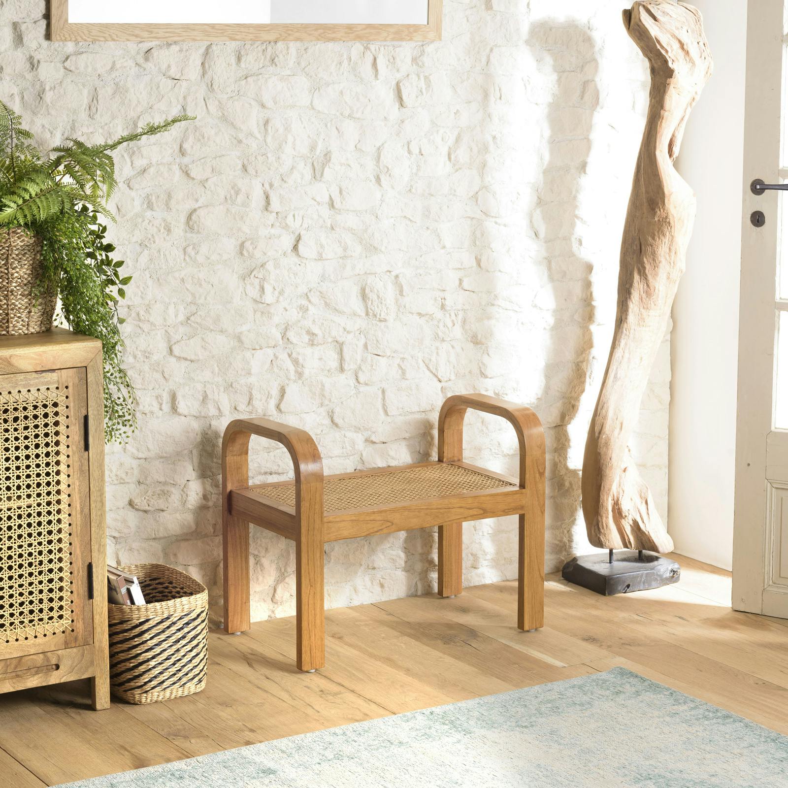 Tabouret en bois mindi et rotin MALAGA