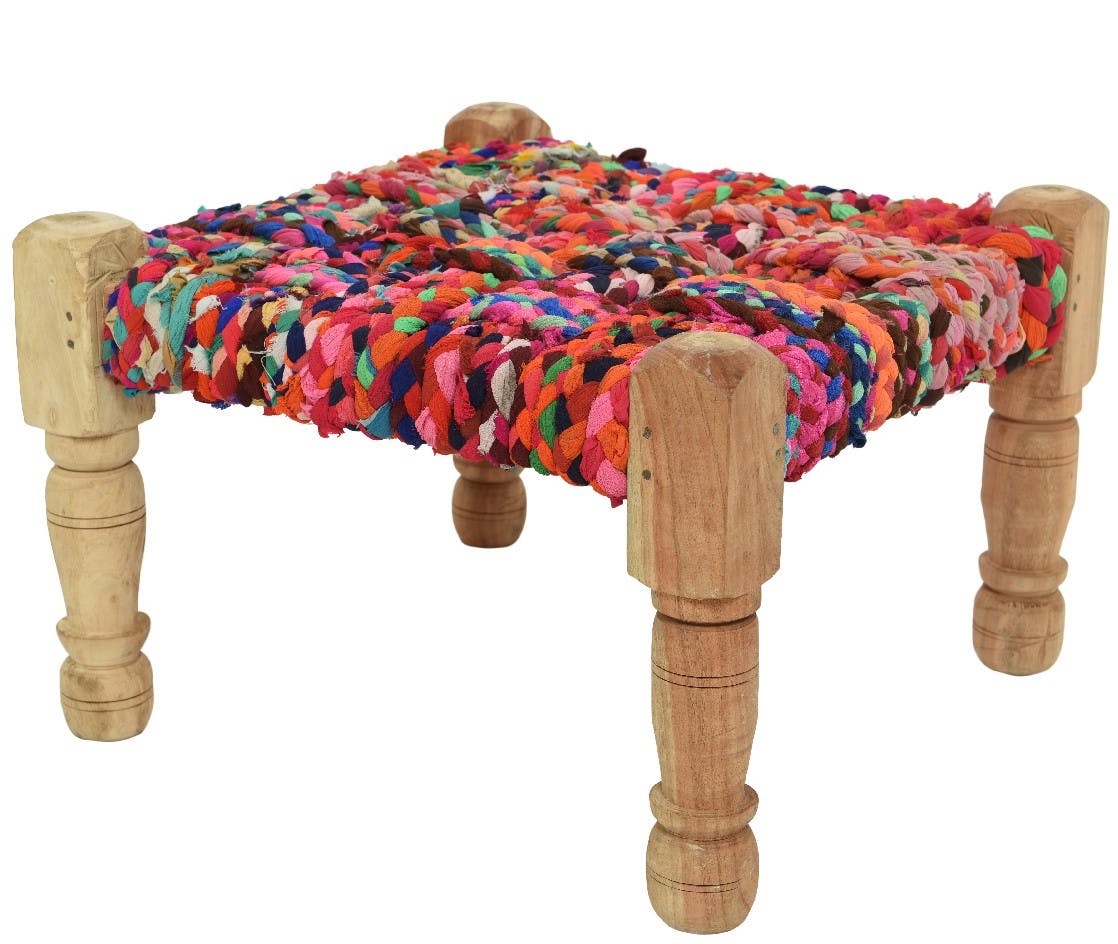 Tabouret en manguier assise chindi