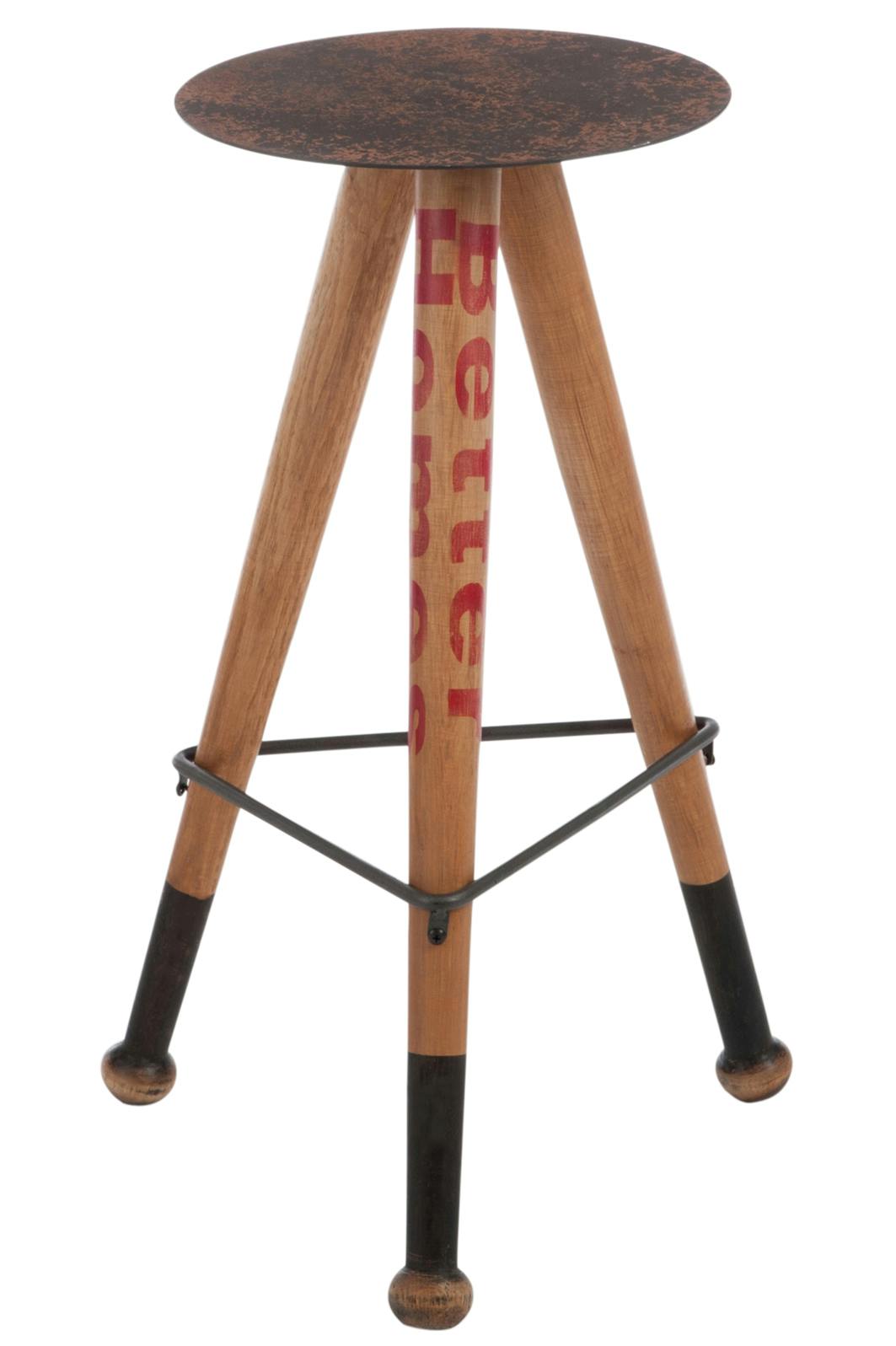 Tabouret haut en bois et métal marron et gris 46x42x68cm