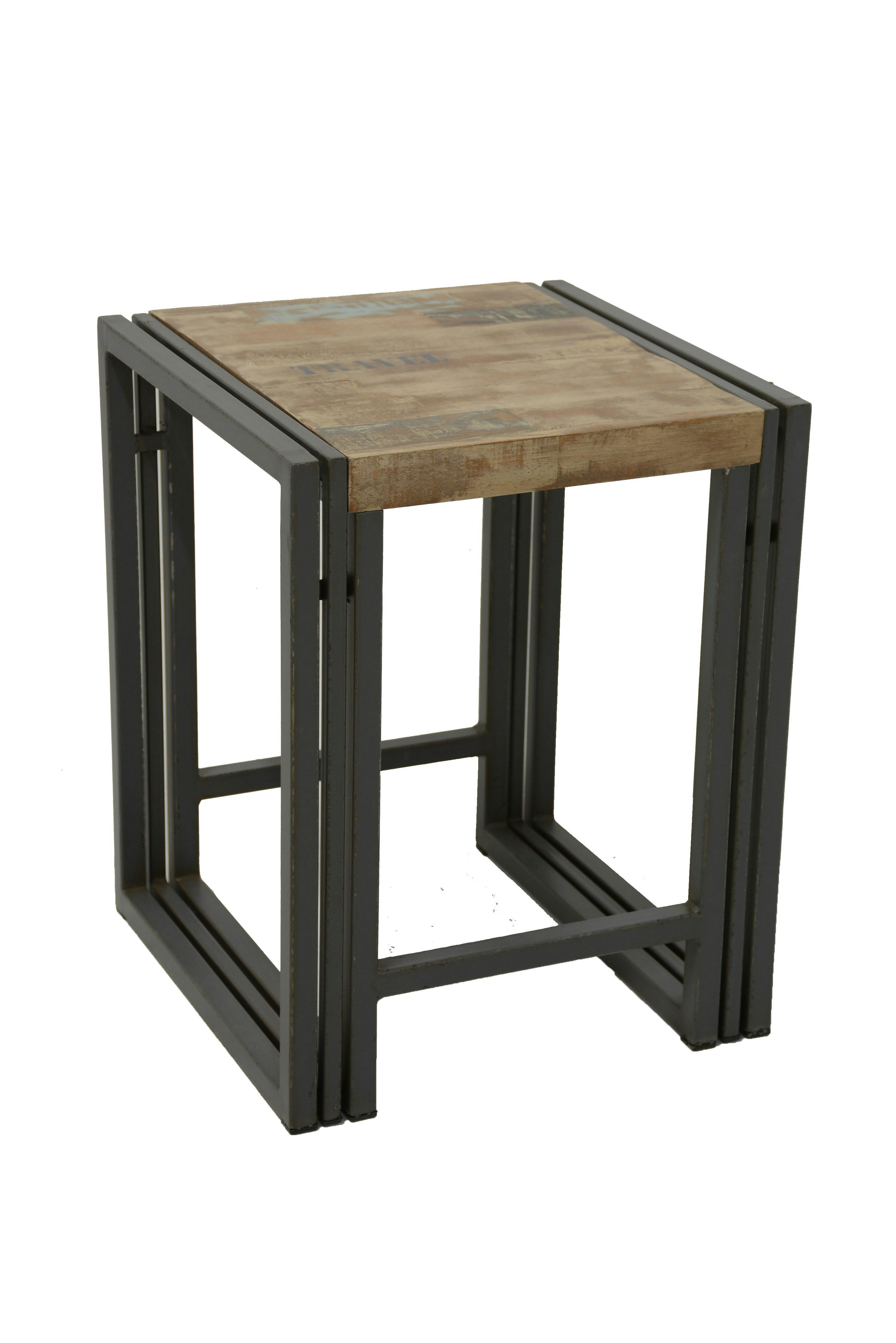 Tabouret hévéa recyclé blanchi et métal noirci 36X36X45cm DOCKER