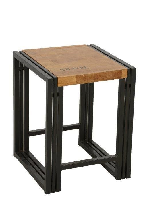 Tabouret hévéa recyclé naturel et métal noirci 36X36X45cm DOCKER