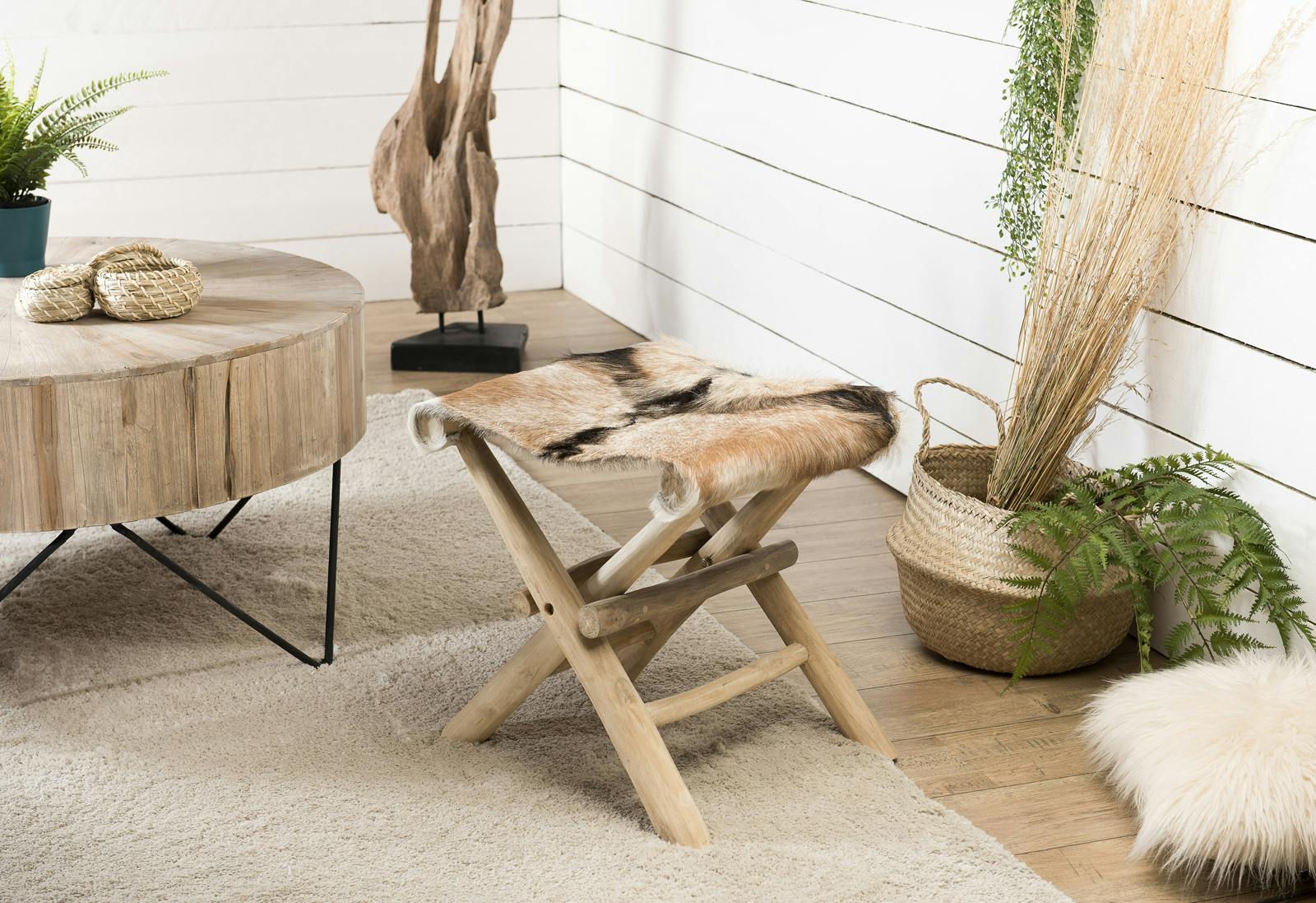 Tabouret pliant bois de teck style montagne Jaipur