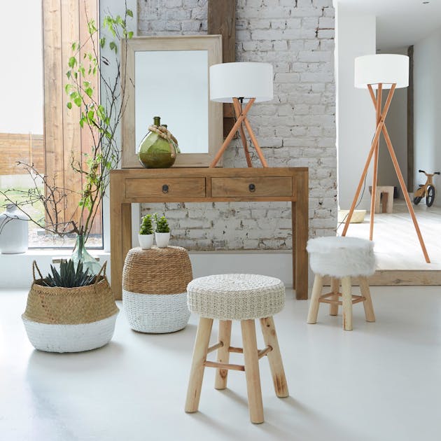 Tabouret déco en bambou et corde tressée Tabouret déco en bambou et corde tressée