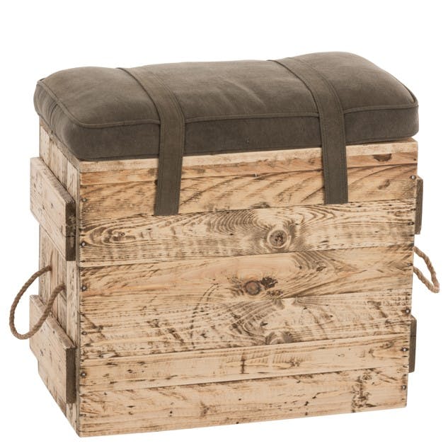 Tabouret pouf caisse et coussin kaki 55x30x52 cm ref.30022958