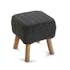 Tabouret pouf carré assise en maille tissu gris et pieds bois 35xH40cm