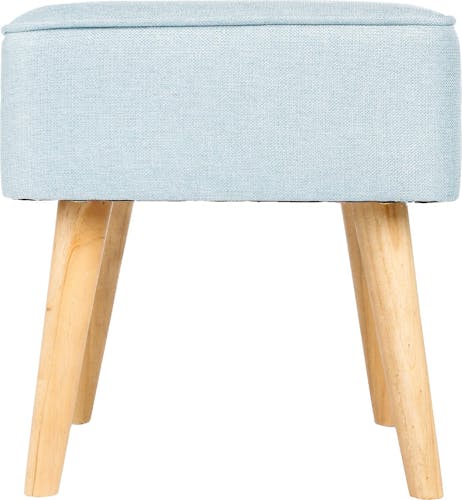 Tabouret pouf carré esprit Scandinave en tissu bleu clair et pieds bois 40x40x40cm