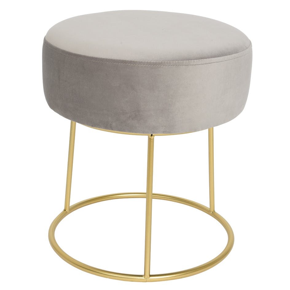 Tabouret pouf en velours gris et pieds métal D35cm