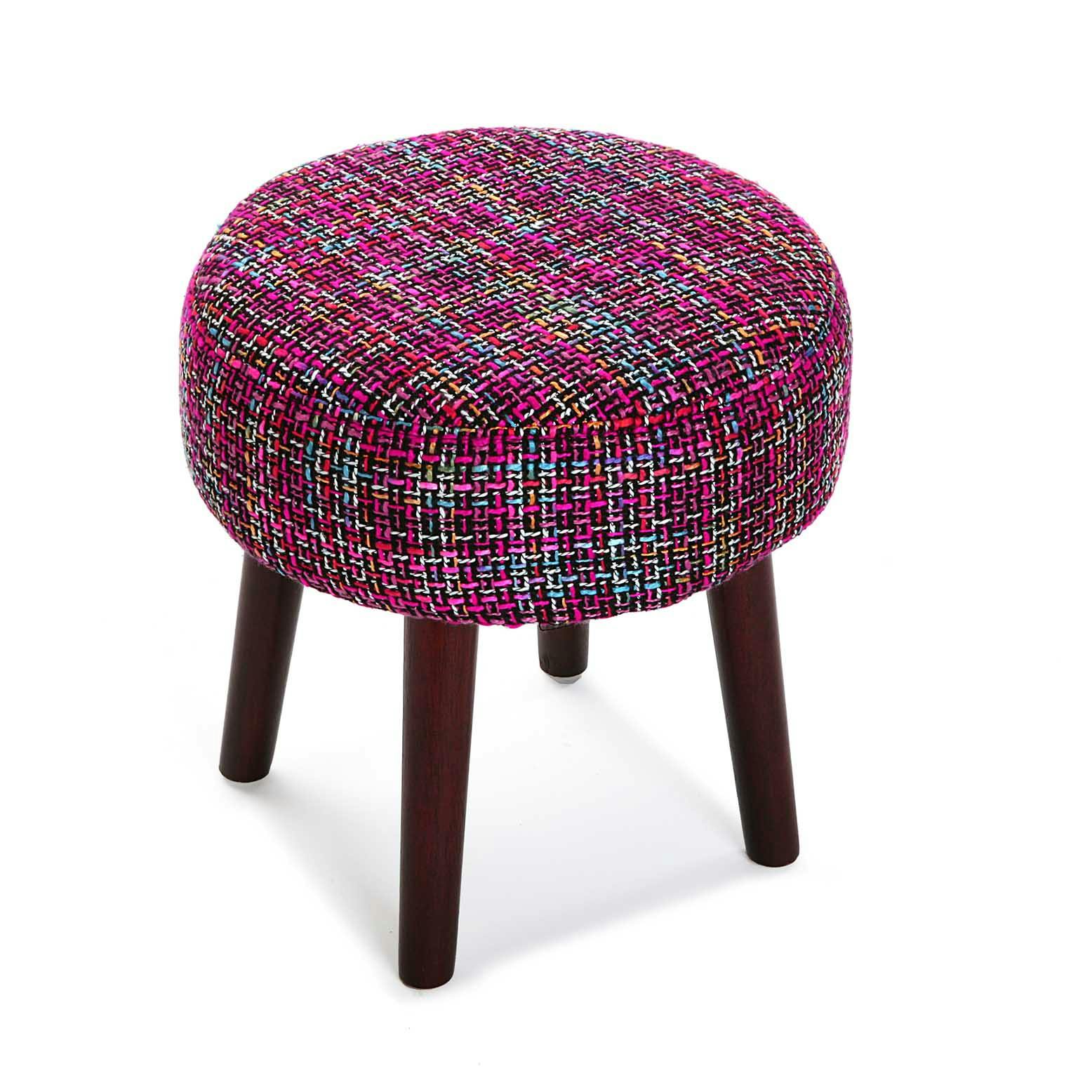 Tabouret / Pouf rond en tissu violet façon tweed D35xH35cm PICCADILLY
