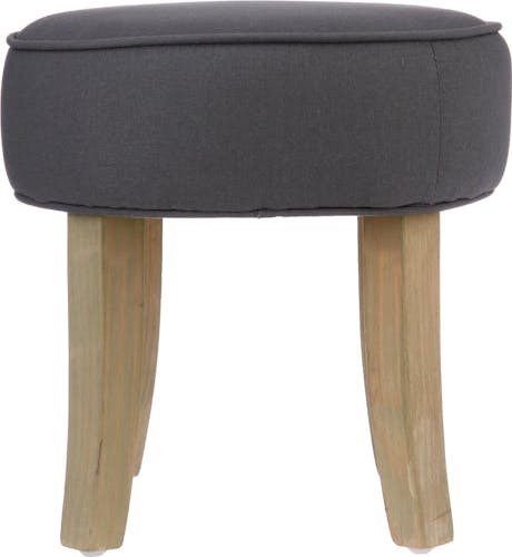 Tabouret Pouf rond tissu gris anthracite et pieds bois D35xH35cm