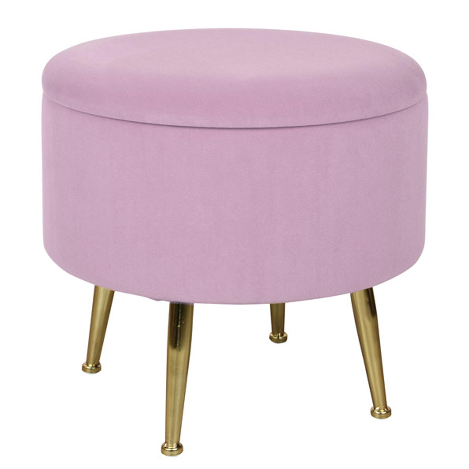 Tabouret pouf rond tissu rose pieds dorés TIM  (lot  de 2)