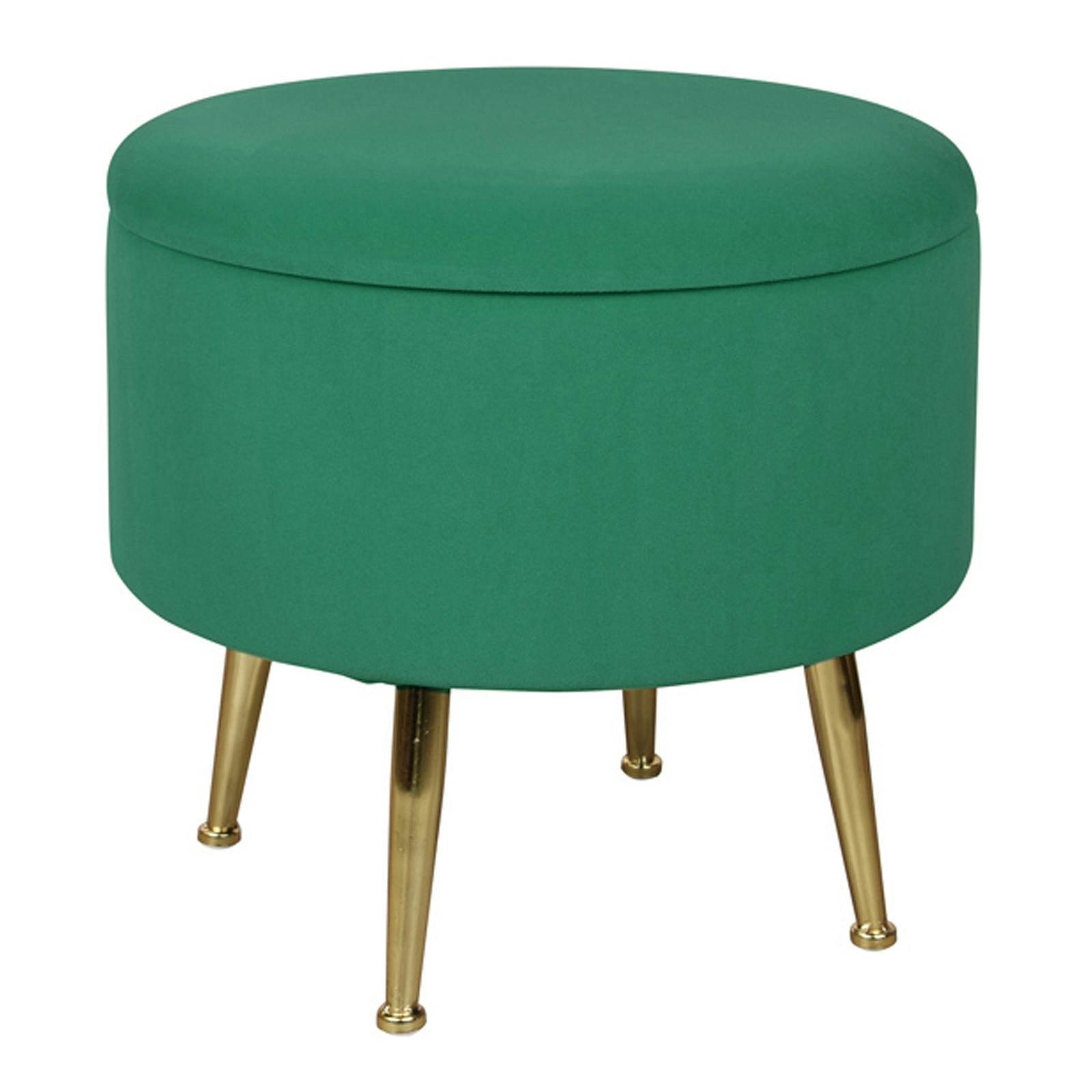 Tabouret pouf rond tissu vert pieds dorés TIM (lot  de 2)