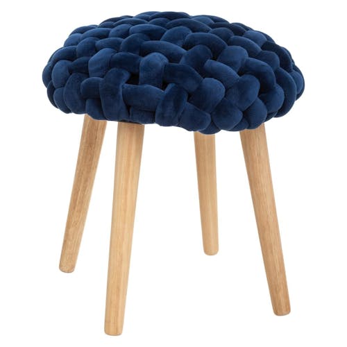 Tabouret rond avec assise en tricot bleu foncé